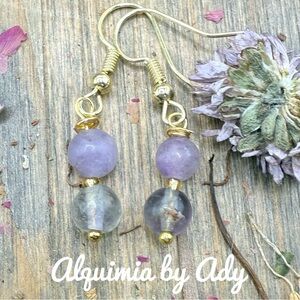 Alquimia Translucent purple fluorite and gold Earrings
